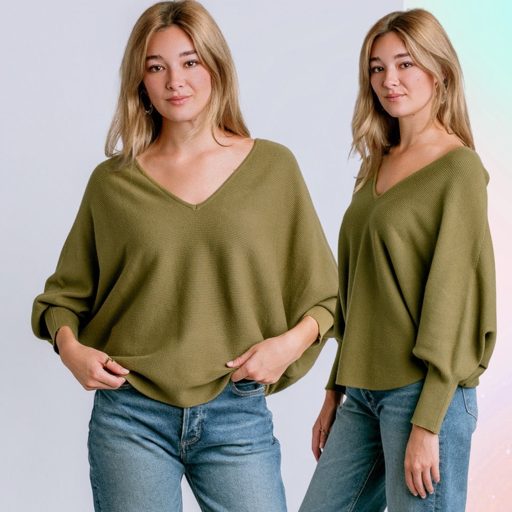 Kerisma RYU Sweater, Olive Green Medium/Large Ribbed V-Neck Dolman (G550V)